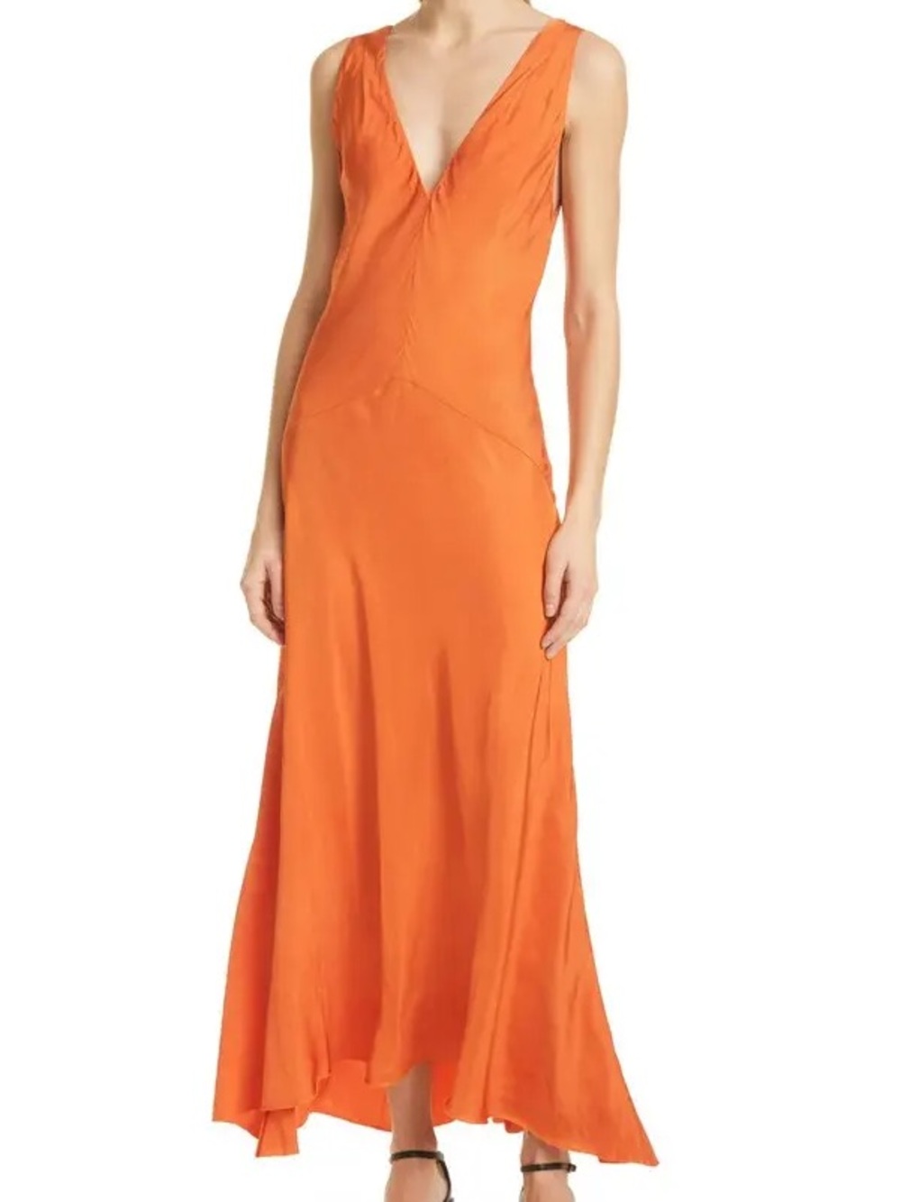 Frame Savannah Sleeveless V-Neck Maxi Dress Tangerine